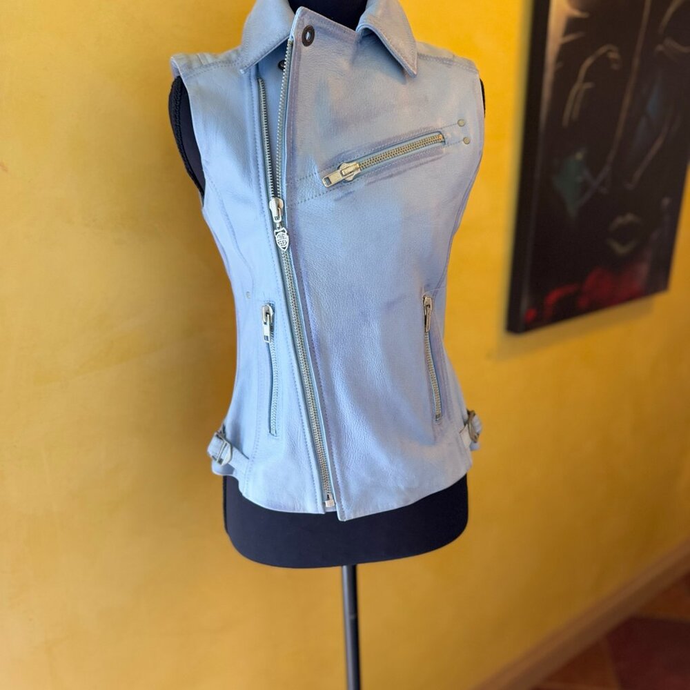 NWOT! Vintage Diesel Leather Moto Vest Pale Blue – Size M (Early 2000s)